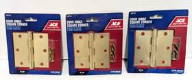 Ace 082901142355 Door Hinge Satin Brass Square Corner 3 1/2 Inch 3-packs New Free Shipping