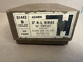 01443 Acorn Vtg 3 Inch H-l Hinge 3/8 Offset Satin Black Cape Cod Colonial 10 Pair Nos
