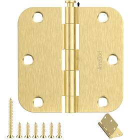 Amzgod 3.5 2.0mm-5/8r Door Hinges Satin Brass - 30 Pack Gold Inch Rounded Interior