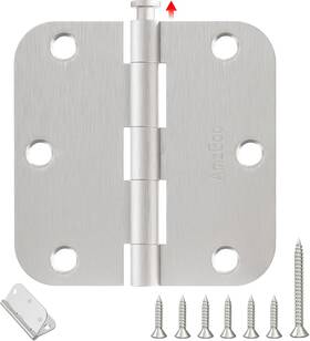 Ag-rh35-5 Amzgod Ag-rh35-5/8r-nickel-12pcs Door Hinges Brushed Nickel - 12 Pack 3.5 Inch Rounded With 5/8 Radius Satin Nic