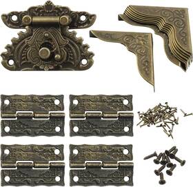 Aoserge070234 Aoserge 13 Pcs Antique Engraved Latch Hasp Hinges And Box Corner Protectors Hardware Kit