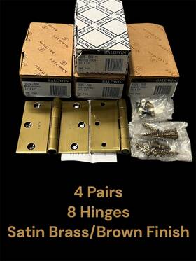 1035-060 Baldwin Mortise Hinge 4 Pairs 8 New Satin Brass/brown 3.5 Inch X