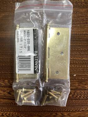 1026-030 Baldwin Hardware Lot Of 2 Ball Tip Hinges Polished Brass