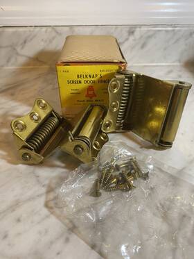 B40-do5174-4 Belknap Double Acting Wrought Steel Screen Door Hinges Dull Brass With Fasteners