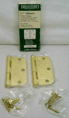 Brainerd 022788316357 3-1/2 Inch 88mm Brass Plated Door Utility Hinges 2 With Screws