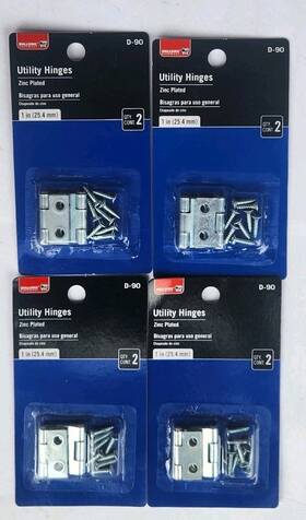 Bulldog 035061927966 D-90 1 Inch Zinc Plated Utility Hinge With Screws Four Pack New