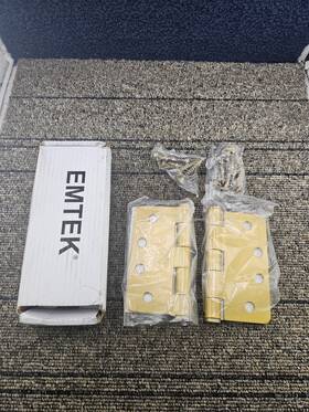 920244 Emtek Pair Of 4 Inch X Steel Hinges 1/4 Radius Corners - Satin Brass