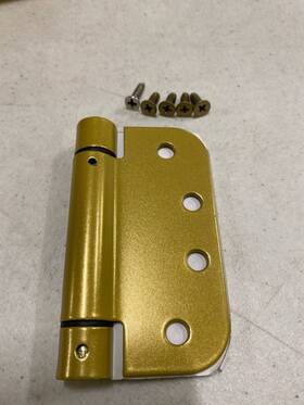 95034us3 Emtek 4 Inch X4 Spring Mortise Hinge 5/8 Radius Pair - Polished Brass
