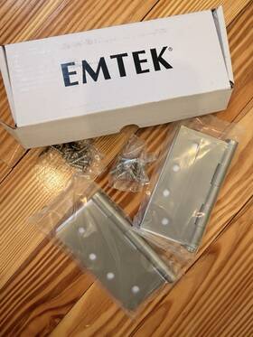 96215us15 Emtek Solid Brass Square Corner Mortise Door Hinges 4.5 Inch Satin Nickel Pair