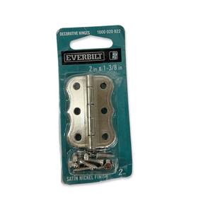 Everbilt 030699198146 Decorative Hinges 2 Inch X 1-3/8 Satin Nickel Finish Cabinet Box Pack