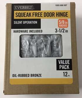 Everbilt 030699284665 12 Pack Squeak Free Hinges 3 1/2 Inch 28466 Oil Rubbed Bronze 5/8 Radius Corner