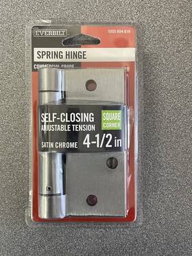 1005 Everbilt 030699292264 Self Closing 4.5 Inch Square Corner Satin Chrome Spring Door Closer Hinge