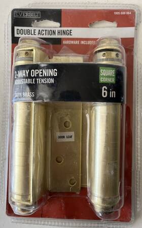 1005686064 Everbilt 6 Inch Square Radius Satin Brass Plated Double Action Hinge With Hardware
