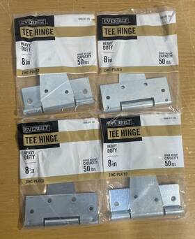 1008-011-176 Everbilt 4 Pack 8 Inch X Zinc-plated Heavy-duty Gate Door Tee Hinge Sealed