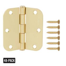 16730 Everbilt Door Hinge 3.5 Inch X 5/8 Radius Satin Brass Steel Removable Pin 48-pack