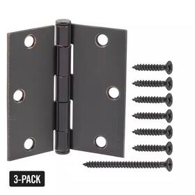 Everbilt 313037222285 3-pack 3-1/2 Inch Square Radius Oil-rubbed Bronze Squeak-free Butt Door Hinge