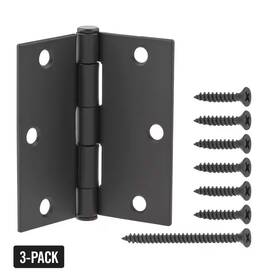 Everbilt 313114945991 3-1/2 Inch Square Radius Matte Black Squeak-free Door Hinge 3-pack