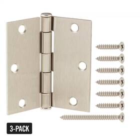 Everbilt 445025091016 3-pack 3-1/2 Inch Satin Nickel Square Radius Squeak-free Butt Door Hinge
