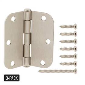 Everbilt 711181728514 3-pack 3-1/2 Inch X 5/8 Radius Satin Nickel Squeak-free Butt Door Hinge