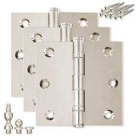 Finsbury Hardware 853115001437 Solid Brass Door Hinge Heavy Duty Ball Bearing Shiny Silver 3.5 X Inch Wi