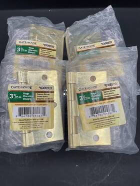 308920 Gatehouse Lot Of 4 3.5 Inch Brass Hinges With Hardware New Unopened Package