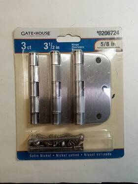 3ct-gatehouse Gatehouse 886780010404 Satin Nickel Quality Hinges 3-1/2 Inch X 5/8 Radius Corners Brand New