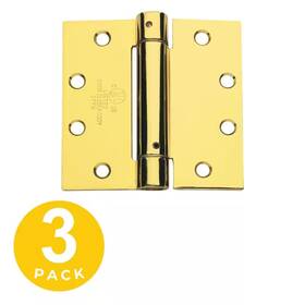 Global Door Controls 313098423454 4.5 Inch X Bright Brass Full Mortise Spring Squared Hinge With Non-remova