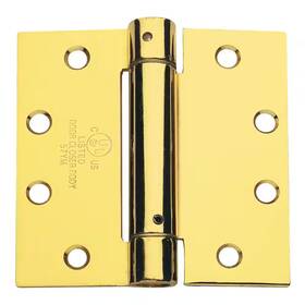 Global Door Controls 705353591174 4 Inch X Bright Brass Full Mortise Spring Squared Hinge With Non-removable