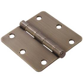 Hardware Essentials 313110519516 3-1/2 Inch Antique Brass Residential Door Hinge With 1/4 Round Corner 9-pack
