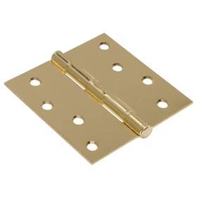 Hardware Essentials 711181113822 4 Inch Brass Residential Door Hinge With Square Corner Removable Pin Full Mortise