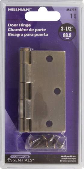 Hillman 008236878332 Hardware Essentials Square Corner Door Hinge Antique Brass 3-1/2 Inch