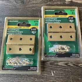 851193 Hillman Solid Bright Brass 2-1/2 Inch Broad Hinges Set Of 4 By Nos