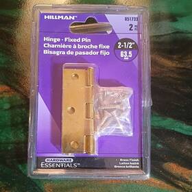 851733 Hillman Fixed Pin Door Hinges 2 1/2 Inch Square Edge - Pack Brass #851733 New