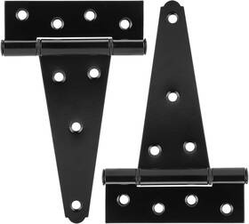 Hillmaster Hardware 445029940914 6 Inch T-strap Heavy Duty Shed Door Hinges Black Tee Hinge 2 Pack