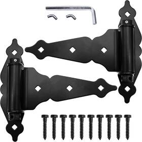 Jake Sales 840129210870 Black T-strap Self Closing Wood Gate Hinges - Fence Hinge Kit 8 Inch T