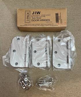 Jiw 313045154165 3 Pack Brushed Or Satin Nickel Door Hinges For Doors 3.5 Inch X 5/8 R