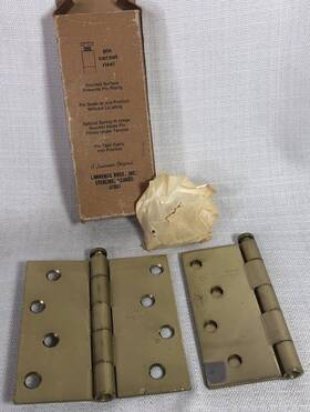Lawrence Bros. Inc. 768661115043 2 Button Tip Hinges Satin Brass With Screws Knurled Surface 4x4