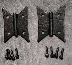 12706 Mckinney Vintage Hammered / Forged Iron Dead Black Butterfly Cabinet Hinges Nos