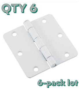 N109-184 National Hardware 01829 6-pack Lot 3-1/2 Inch White Door Hinge 1/4 Radius Corner
