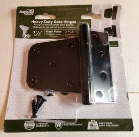 National Hardware 038613220126 3 1/2 Inch Heavy Duty Gate Hinge Set Black Finish 2 Piece Nos