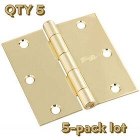 N830-214 National Hardware 5-pack Lot Square Corner Door Hinge Polished Brass 3 Inch