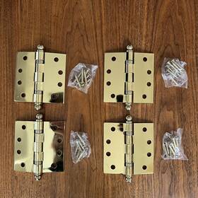 728372 Nostalgic Warehouse 4 Inch Ball Tip Heavy Duty Door Hinges Polished Brass