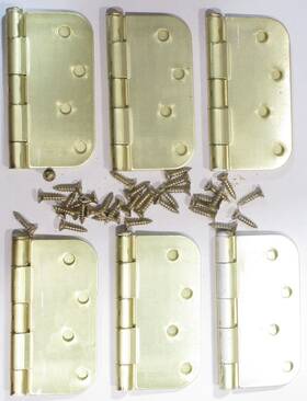 M10559 Penrod Hinges Bright Brass 4 Inch With 5/8 Radius Lot Of 6 Screws