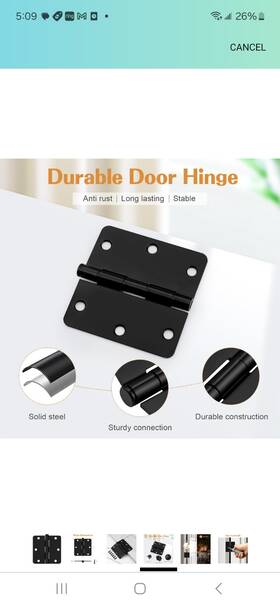 Probrico 700310262791 Interior Round Black Door Hinges 3.5 X Inch With 1/4 Radius Corner