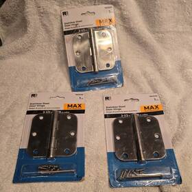 Reliabilt 038902464897 3.5 Inch Door Hinge Stainless Steel 5/8 Radius Mortise Interior Fixed 3pc