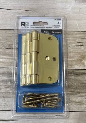 3635260 Reliabilt Security Door Hinges 3.5 Inch 3 Pack With Screws Bright Brass Finish