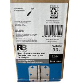 16-8940 Reliabilt 5730366 30 Pack Satin Nickel 3.5-in 5/8-in Radius Door Hinges