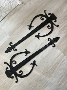 Renovators Supply Manufacturing 096962339326 Black Wrought Iron Dummy Strap Hinge 28 Inch L Ornate Fancy Rust Resistant Set Of 2