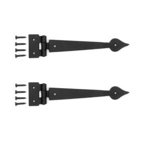 Renovators Supply Manufacturing 096962389116 Black Wrought Iron Strap Hinge Pair 7-3/8 In Spear Tip Flush Mount Heavy Duty