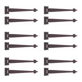 Renovators Supply Manufacturing 671839625971 Black Wrought Iron Strap Hinge Pair 7-3/8 In Spear Tip Flush Mount Heavy Duty